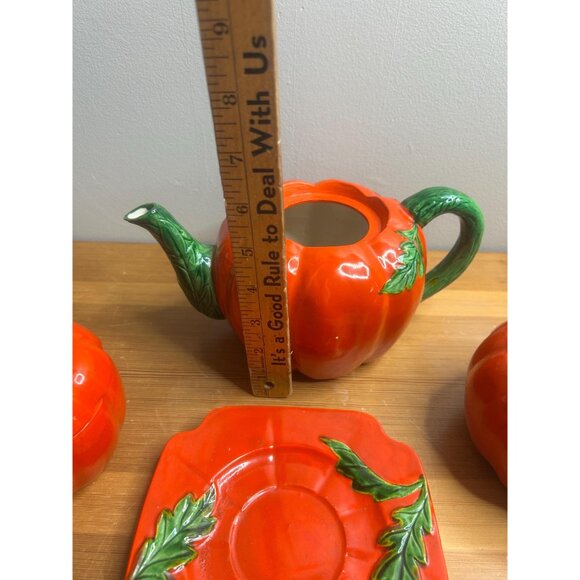 Vintage tea set ceramic tomatoe maruhon tea pot, sugar bowls and plate - Picture 3 of 8